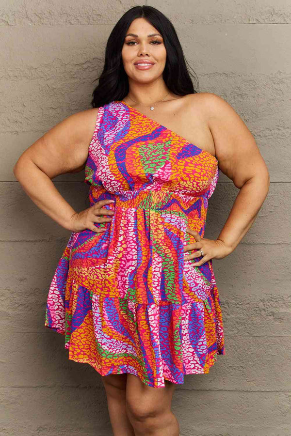 Hailey & Co Fall Back Plus Size One Shoulder Mini Tiered Dress | 1mrk.com