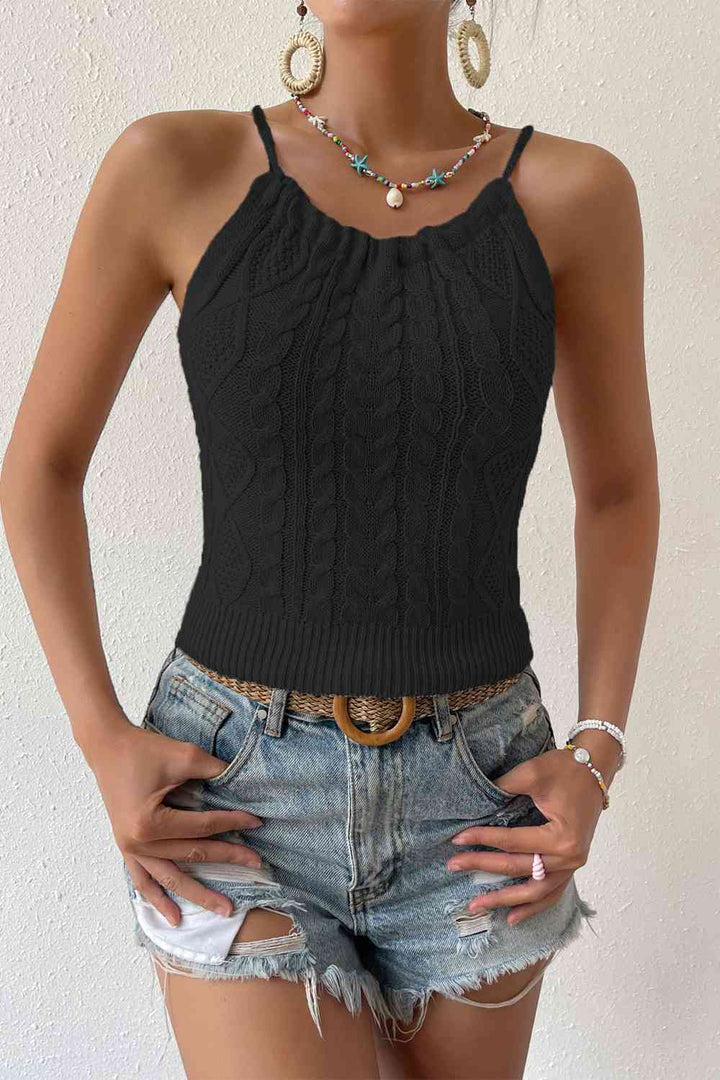 Round Neck Cable-Knit Sleeveless Knit Top | 1mrk.com