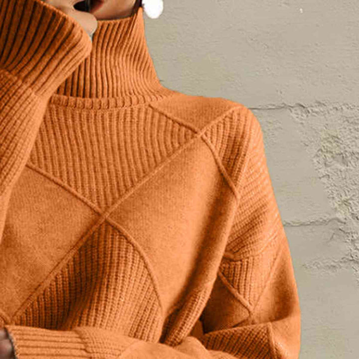 Geometric Turtleneck Long Sleeve Sweater |1mrk.com