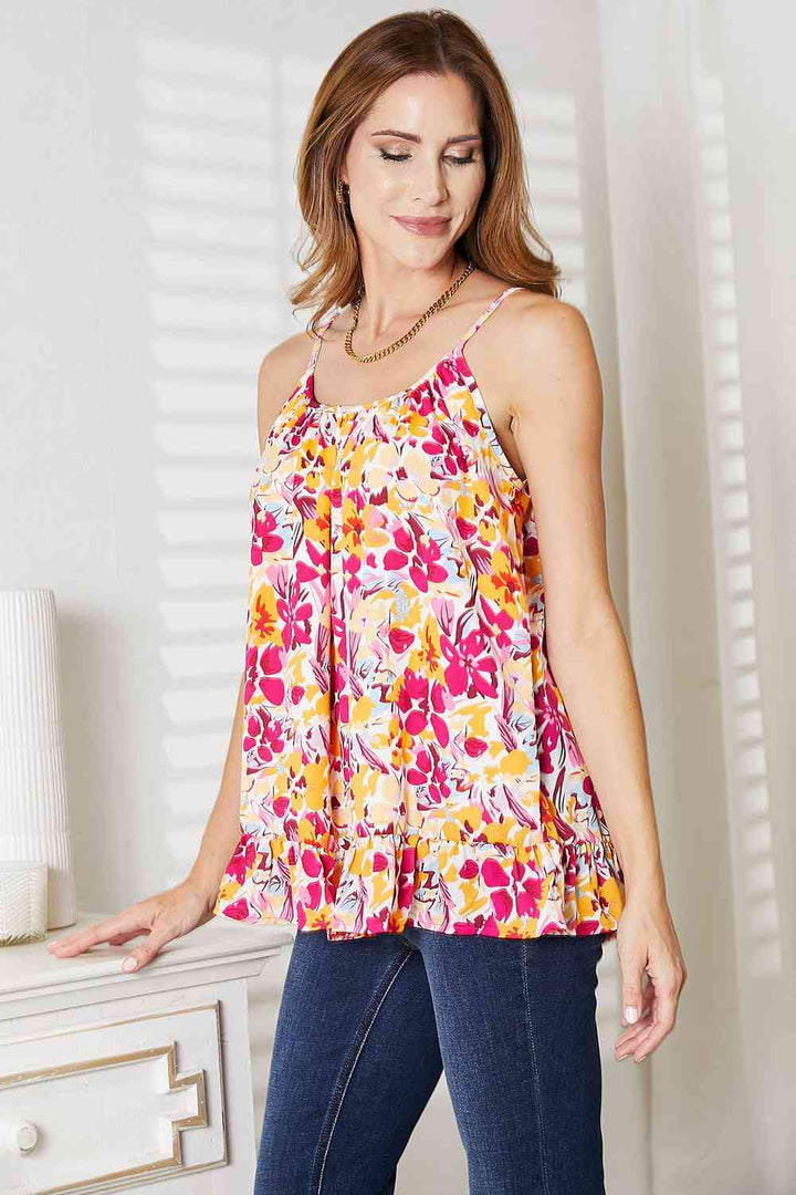 Double Take Floral Scoop Neck Ruffle Hem Cami | 1mrk.com