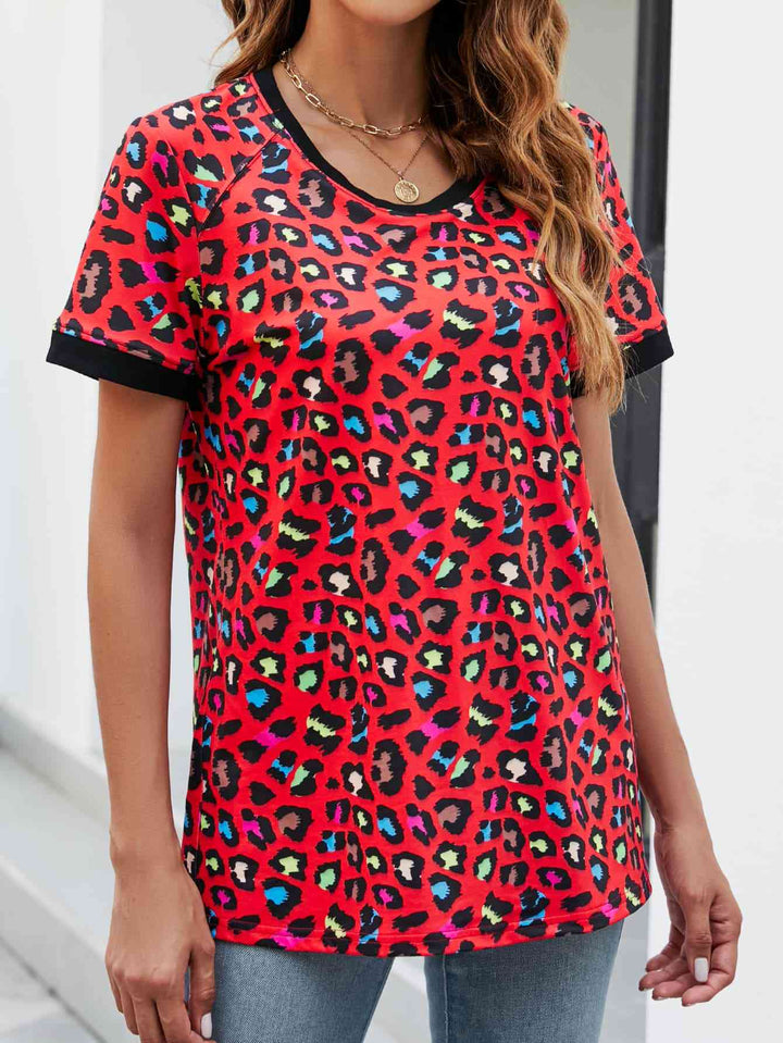 Leopard Round Neck Short Sleeve Tee Shirt | 1mrk.com