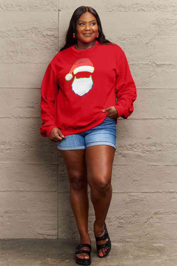 Simply Love Full Size Rainbow Santa Graphic Round Neck Sweatshirt |1mrk.com