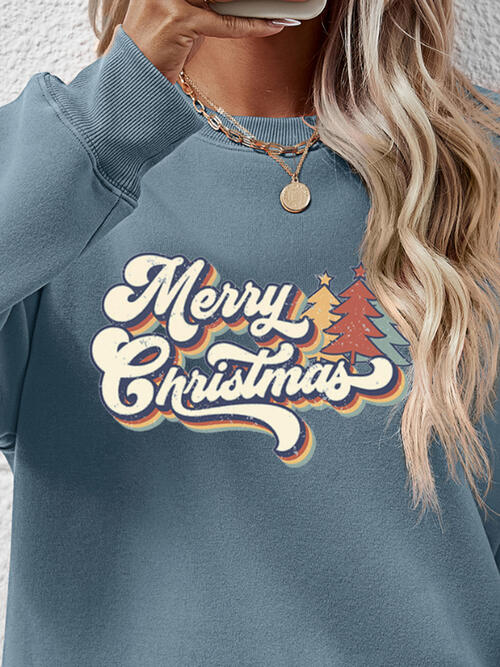 Christmas Letter Graphic Round Neck Sweatshirt |1mrk.com