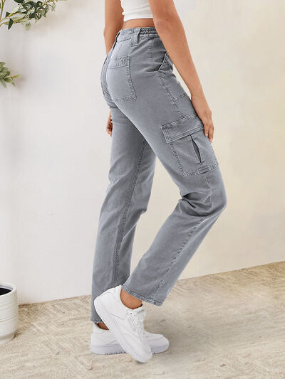 Buttoned Straight Jeans with Cargo Pockets | 1mrk.com