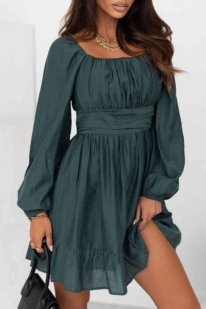 Square Neck Ruffle Hem Dress |1mrk.com