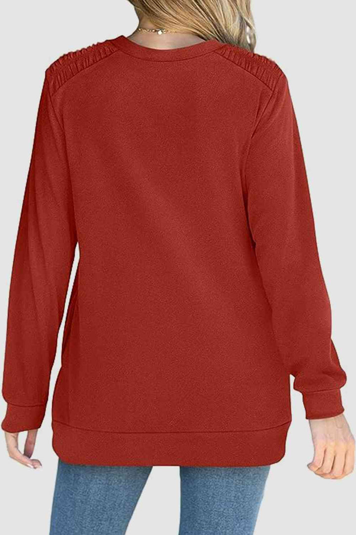 Ruched Round Neck Sweatshirt | 1mrk.com