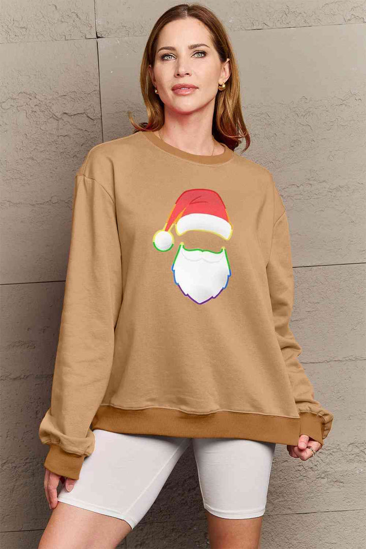 Simply Love Full Size Rainbow Santa Graphic Round Neck Sweatshirt |1mrk.com