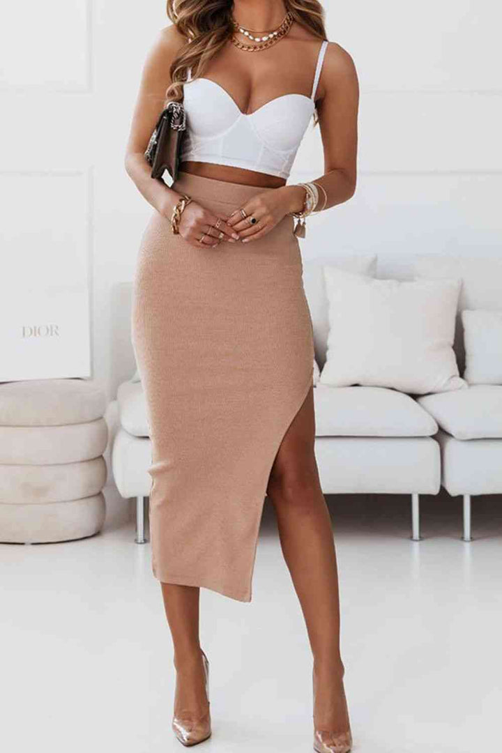 High Waist Slit Midi Skirt |1mrk.com