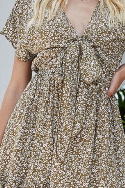 Tied Floral V-Neck Cap Sleeve Dress | Trendsi