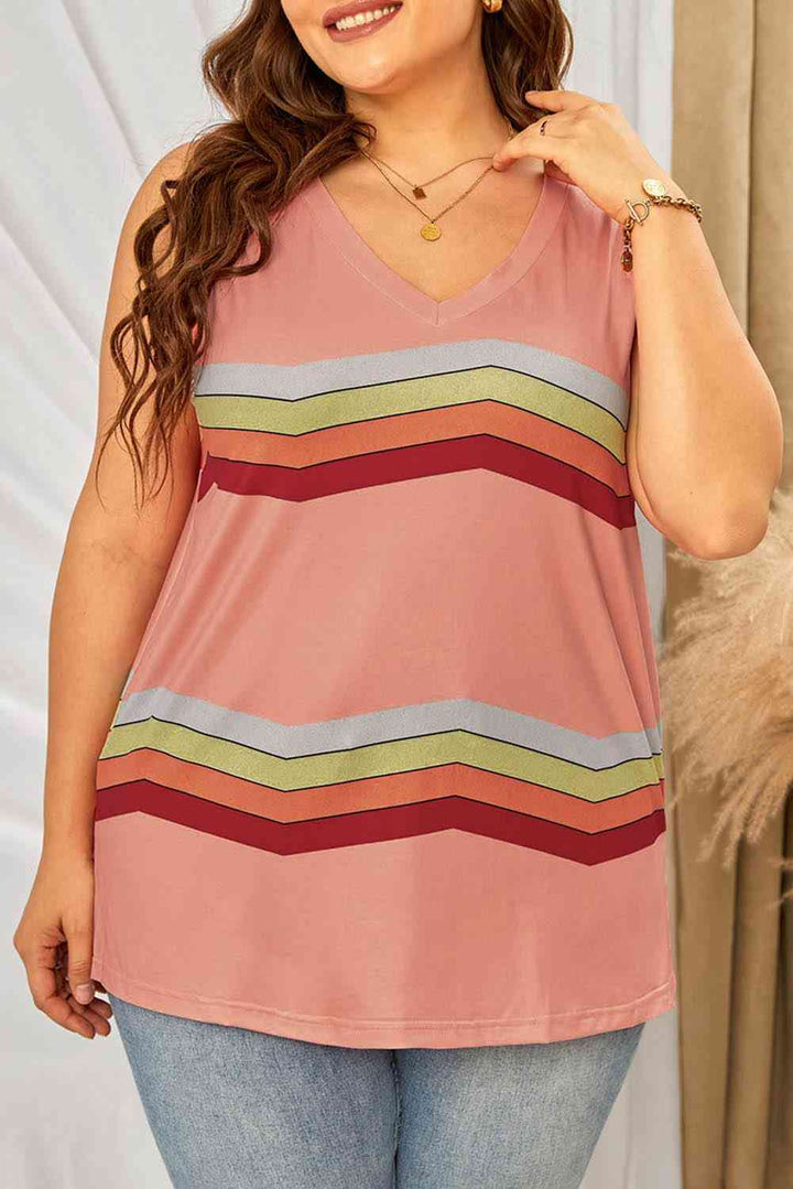 Plus Size Printed V-Neck Tank | 1mrk.com