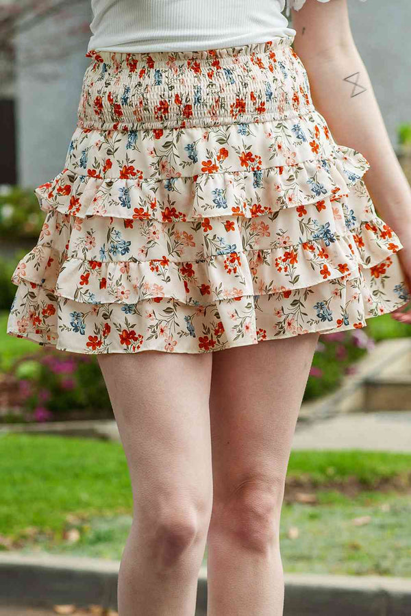 Floral Smocked Waist Layered Skirt |1mrk.com