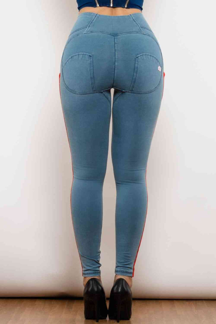 Side Stripe Contrast Zip Closure Skinny Jeans | 1mrk.com