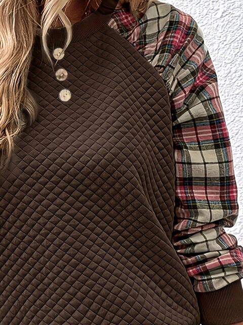 Plaid Round Neck Sweatshirt |1mrk.com