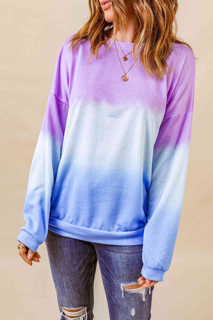 Tie-Dye Drop Shoulder Round Neck Sweatshirt |1mrk.com