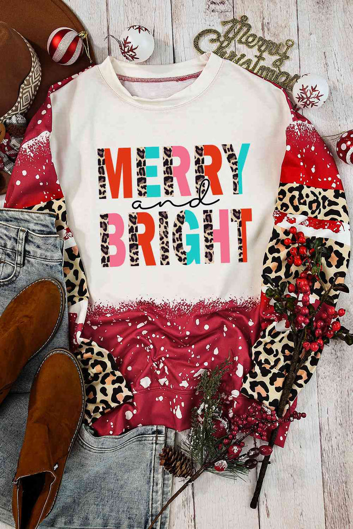 MERRY AND BRIGHT Graphic Round Neck Sweatshirt |1mrk.com