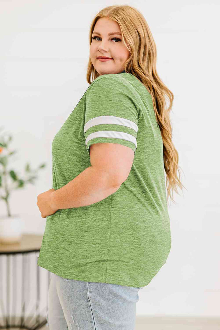 Plus Size Striped V-Neck Tee Shirt | 1mrk.com