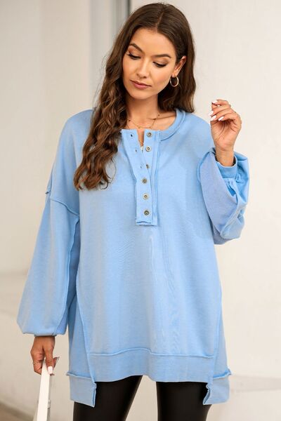 Buttoned Dropped Shoulder Sweatshirt |1mrk.com