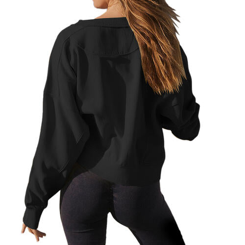 Round Neck Drop Shoulder Long Sleeve Sweatshirt |1mrk.com