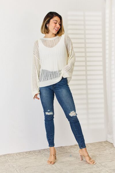 HYFVE Openwork Ribbed Trim Long Sleeve Knit Top |1mrk.com