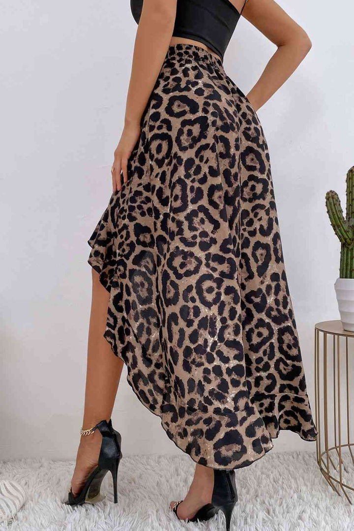 Leopard Ruffle Hem High-Low Skirt |1mrk.com