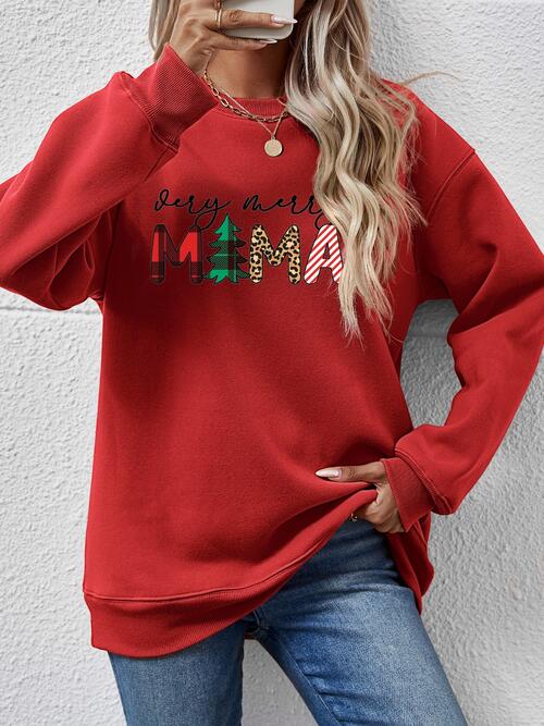 Letter Graphic Round Neck Long Sleeve Sweatshirt |1mrk.com