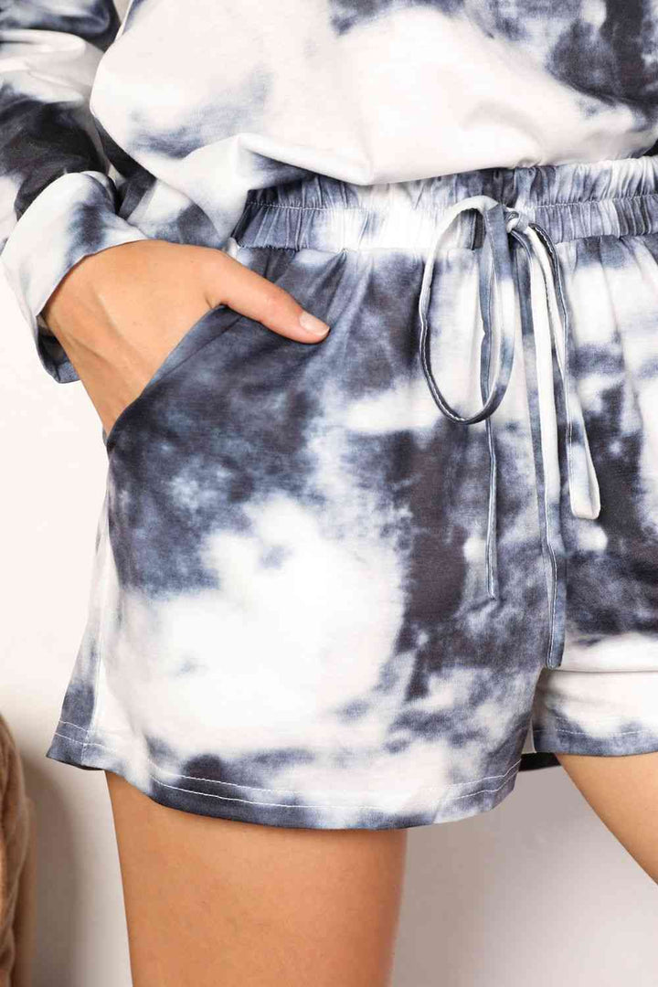 Double Take Tie-Dye Round Neck Top and Shorts Lounge Set | 1mrk.com