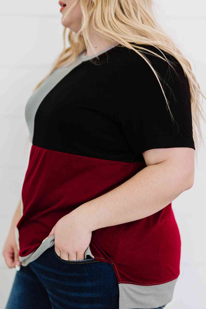 Plus Size Color Block Round Neck T-Shirt | 1mrk.com