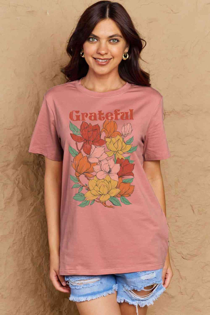 Simply Love Full Size GRATEFUL Flower Graphic Cotton T-Shirt | 1mrk.com