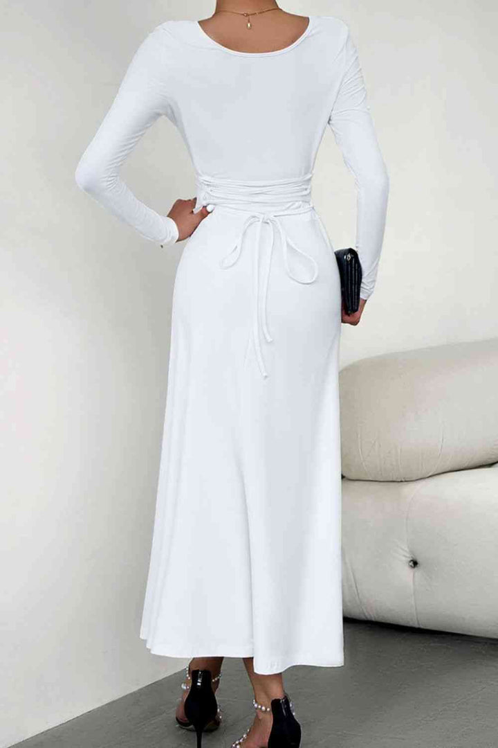 Scoop Neck Long Sleeve Lace-Up Maxi Dress |1mrk.com