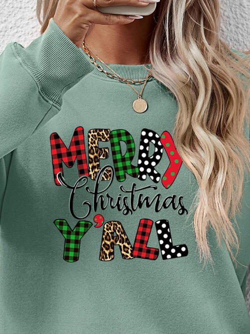 Letter Graphic Round Neck Long Sleeve Sweatshirt | Trendsi