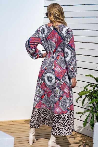 Leopard Ruffle Trim V-Neck Printed Dress | 1mrk.com