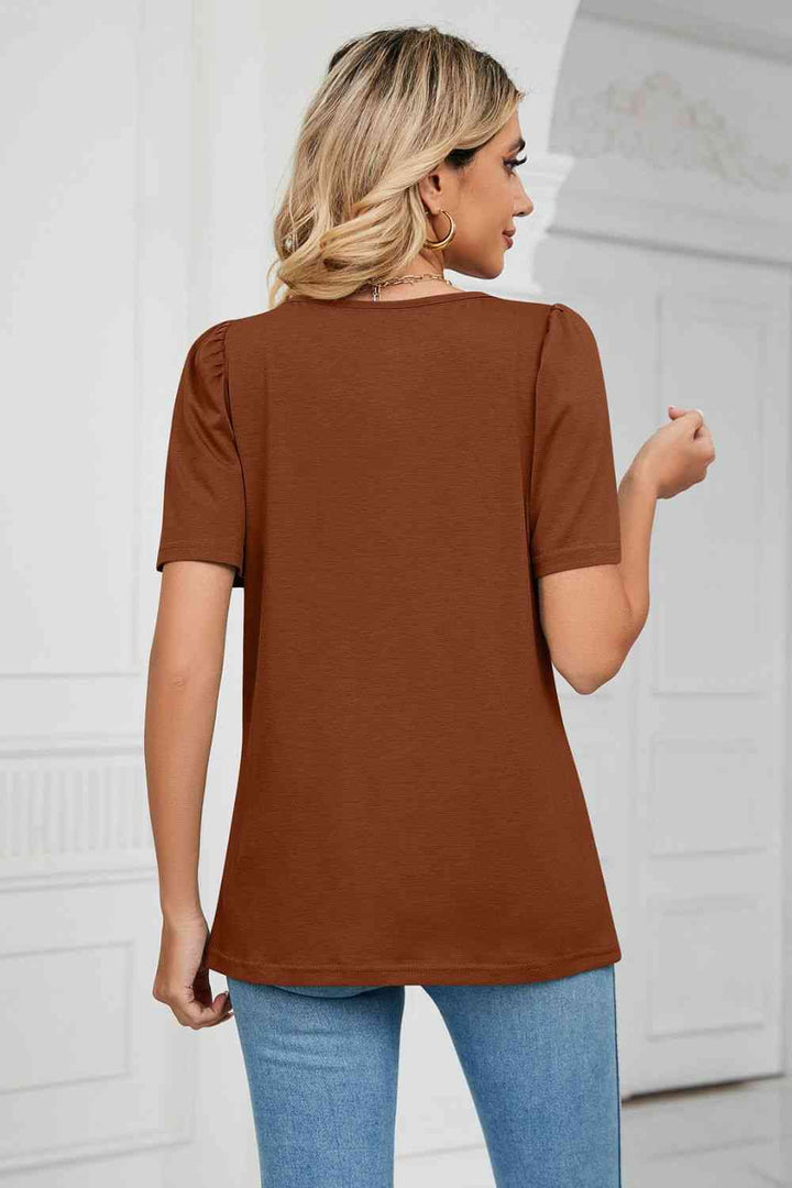 Square Neck Puff Sleeve T-Shirt | 1mrk.com