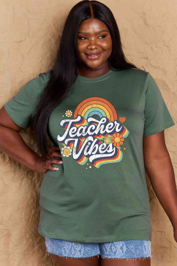 Simply Love Full Size TEACHER VIBES Graphic Cotton T-Shirt | 1mrk.com