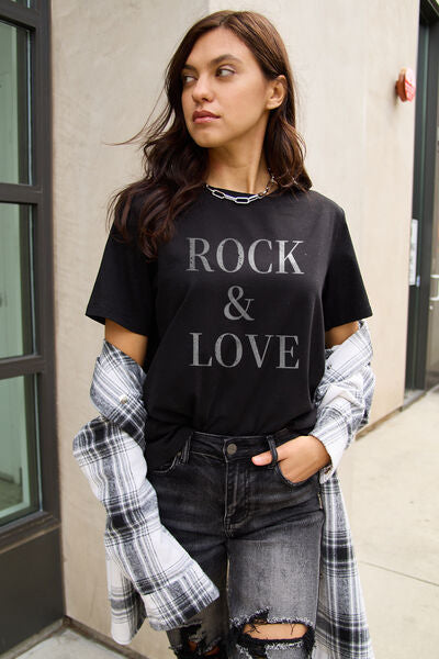 Simply Love Full Size ROCK ＆ LOVE Short Sleeve T-Shirt | Trendsi