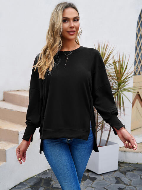 Round Neck Slit Sweatshirt | 1mrk.com