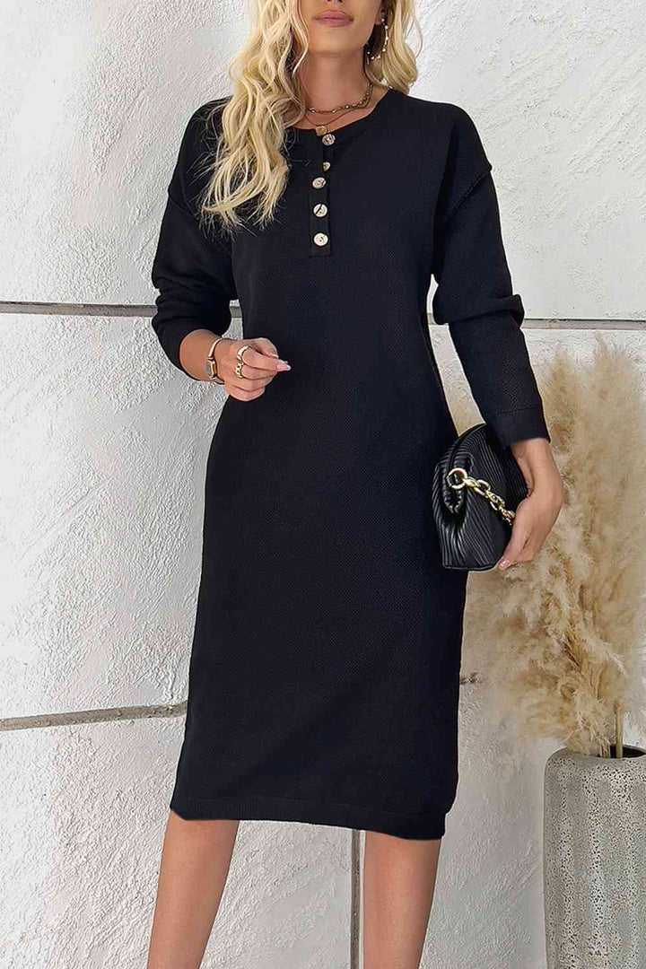 Buttoned Drop Shoulder Dress |1mrk.com