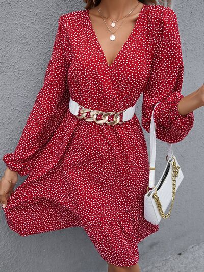 Printed Surplice Balloon Sleeve Dress |1mrk.com