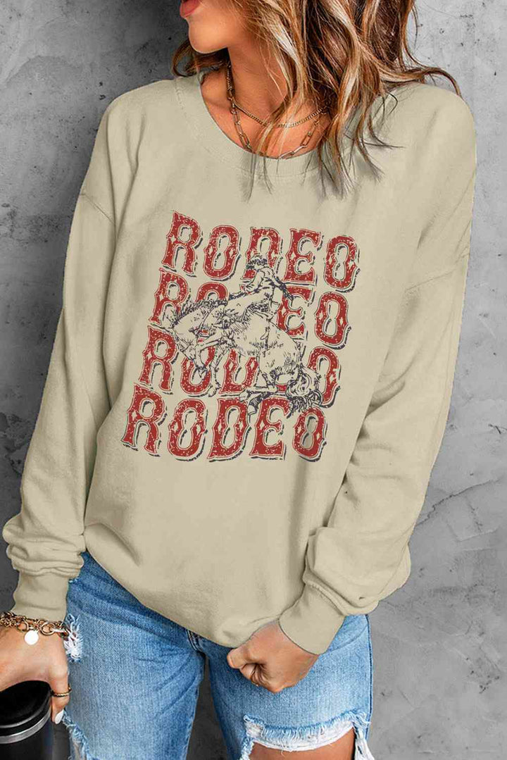 Round Neck Dropped Shoulder RODEO Graphic Sweatshirt |1mrk.com