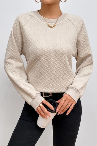 Texture Round Neck Long Sleeve Sweatshirt |1mrk.com