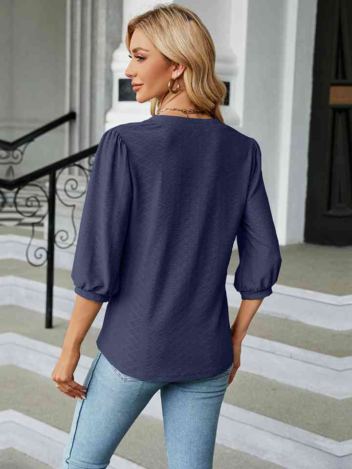 Notched Neck Three-Quarter Sleeve Blouse | 1mrk.com