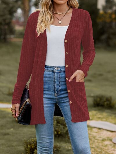 Ribbed Button Up Long Sleeve Cardigan |1mrk.com