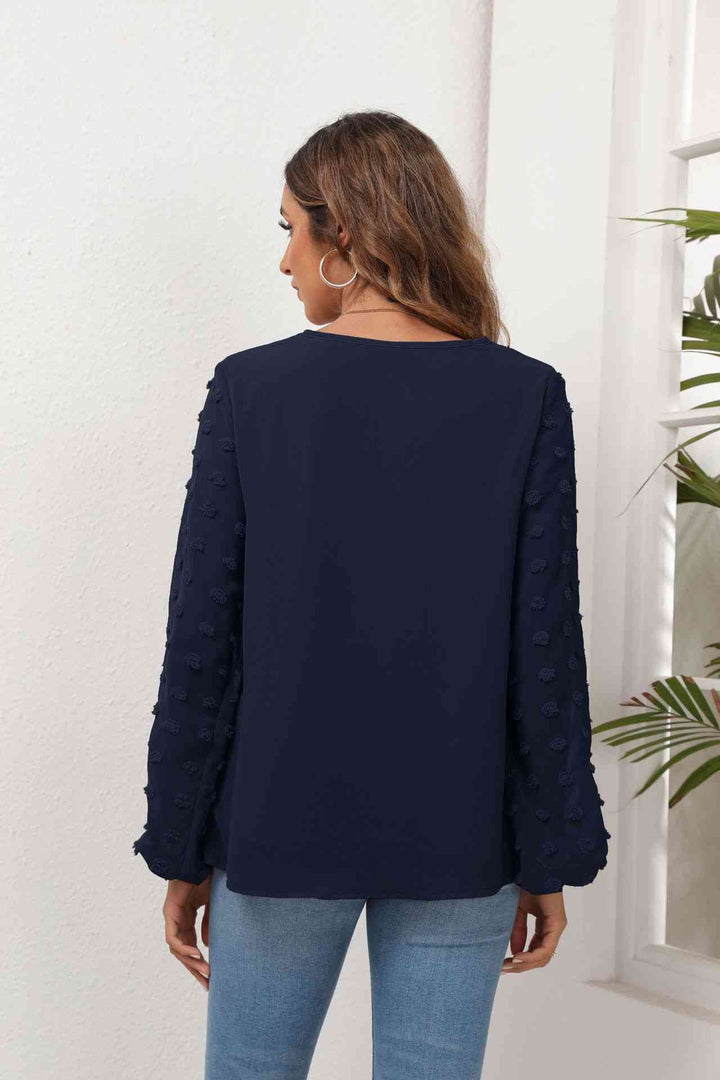 Swiss Dot Balloon Sleeve Blouse | 1mrk.com