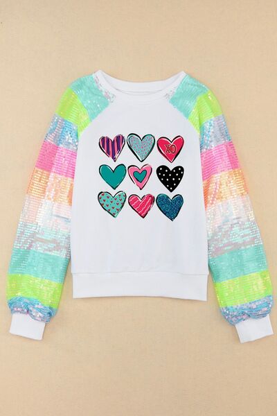 Heart Graphic Sequin Long Sleeve Sweatshirt | Trendsi