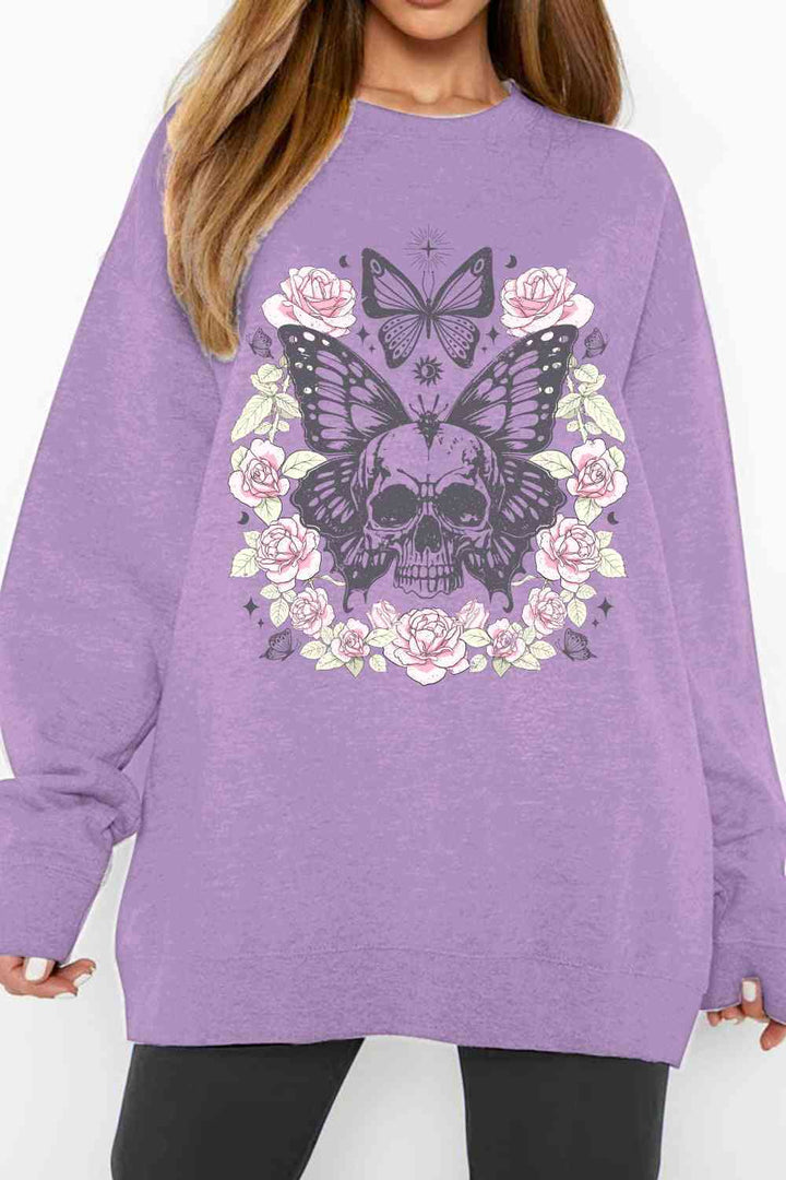 Simply Love Simply Love Full Size Skull Butterfly Graphic Sweatshirt |1mrk.com