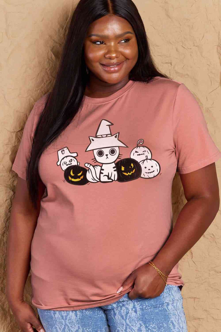 Simply Love Full Size Cat & Pumpkin Graphic Cotton T-Shirt | 1mrk.com