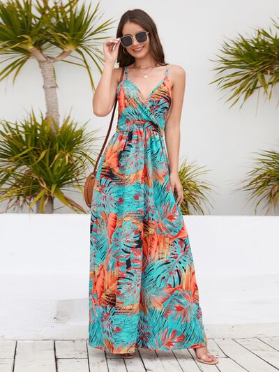 Printed Surplice Spaghetti Strap Dress |1mrk.com