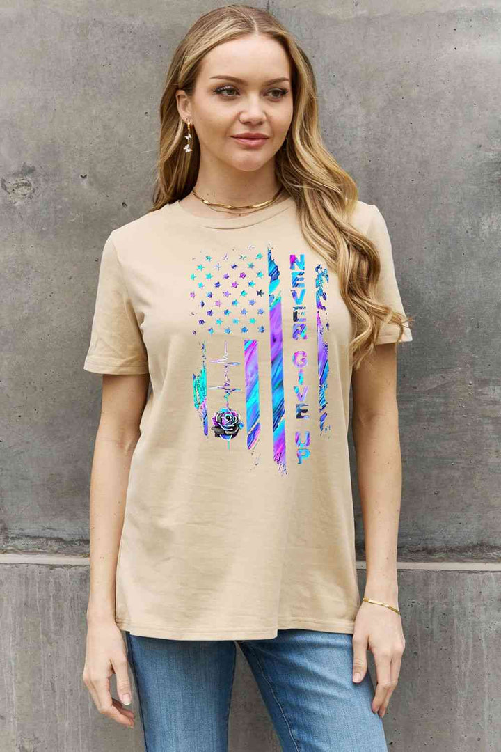 Simply Love Simply Love Full Size NEVER GIVE UP Graphic Cotton Tee | 1mrk.com