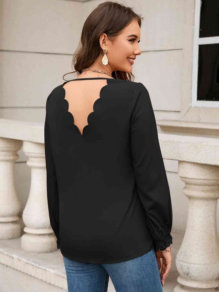 V-Neck Long Sleeve Blouse | 1mrk.com