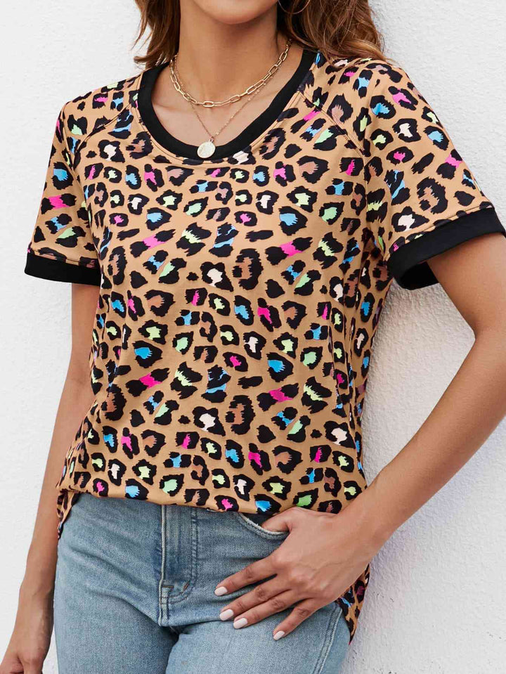 Leopard Round Neck Short Sleeve Tee Shirt | 1mrk.com