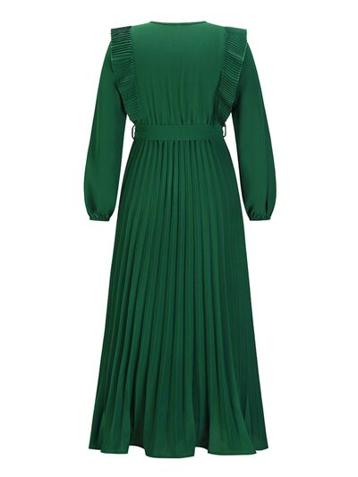 Pleated Surplice Tie Waist Maxi Dress |1mrk.com